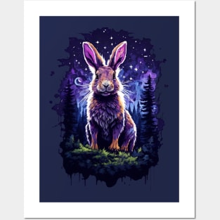Giant rabbits night in the forest Posters and Art